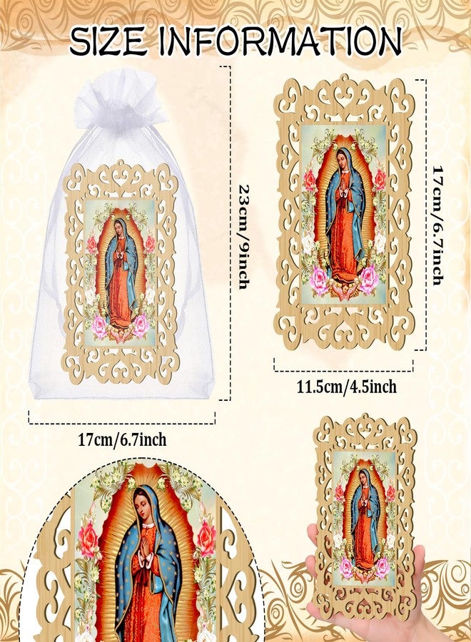 Quelay 12 Pcs Our Lady of Guadalupe Wooden Picture Frames with Organza Gift Bags Baptism Favors for Guests First Communion Christening Memorial Engrave Guest Gift Catholic Gifts Recuerdos De Bautizo - Image 2